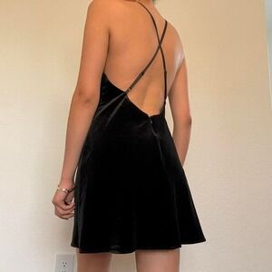 Fame & Partners Black Velvet Backless Mini Dress
